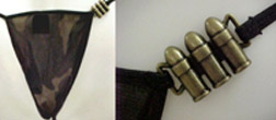 Men's camouflage thong with bullets.
